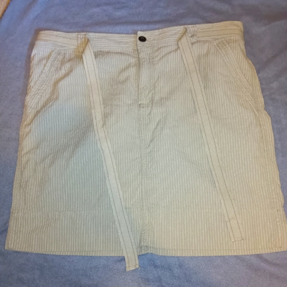 EUC Axcess Tan Blue Pin Striped Tie Belt Skirt 12